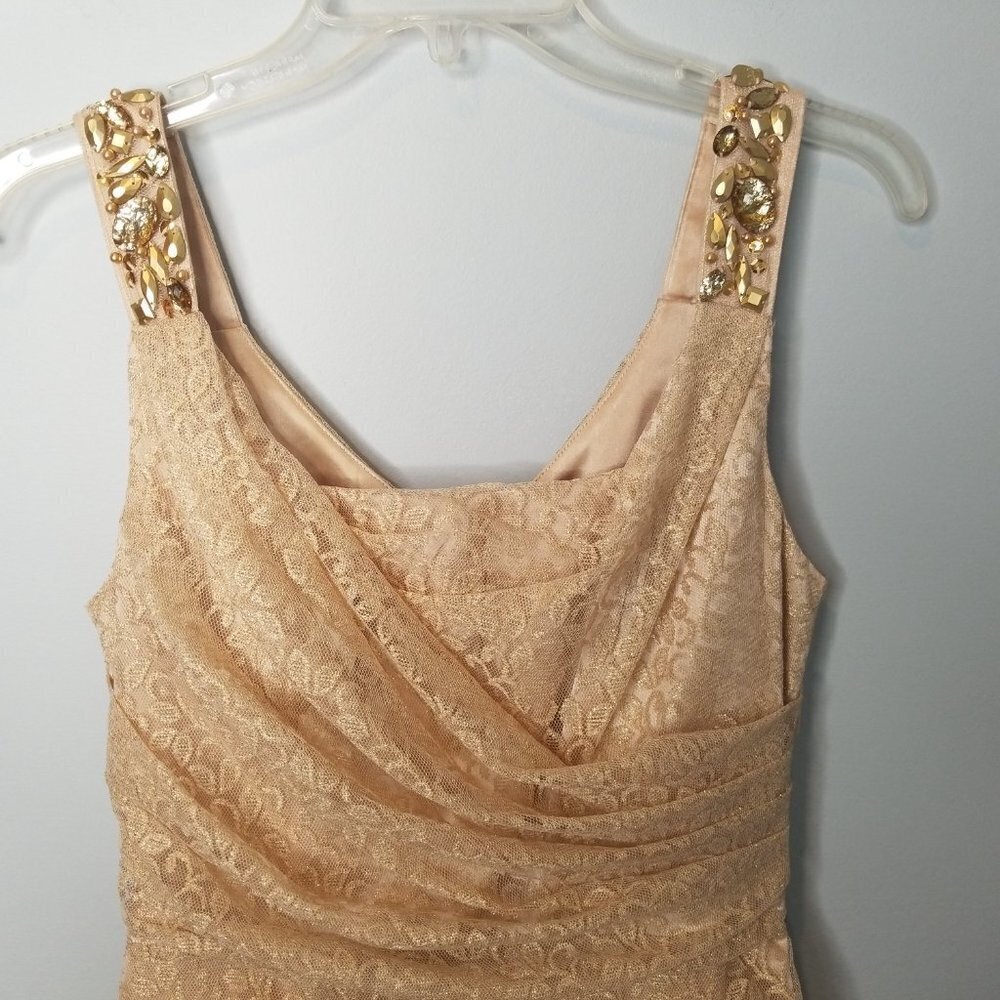 Express Gold Metallic Ruched Mini Dress - Picture 5 of 10
